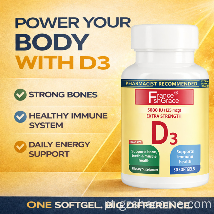 Shecome Vitamina D3 Softgels Saúde Muscular Imune aos Ossos